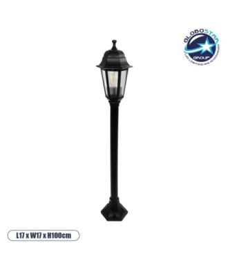 GloboStar® VITRO 203-0192 Vintage Επιδαπέδιο Φωτιστικό Κολωνάκι Κήπου Μονόφωτο 1 x E27 IP44 Μαύρο & Διάφανο Πλαστικό - Μ17 x Π17 x Υ100cm